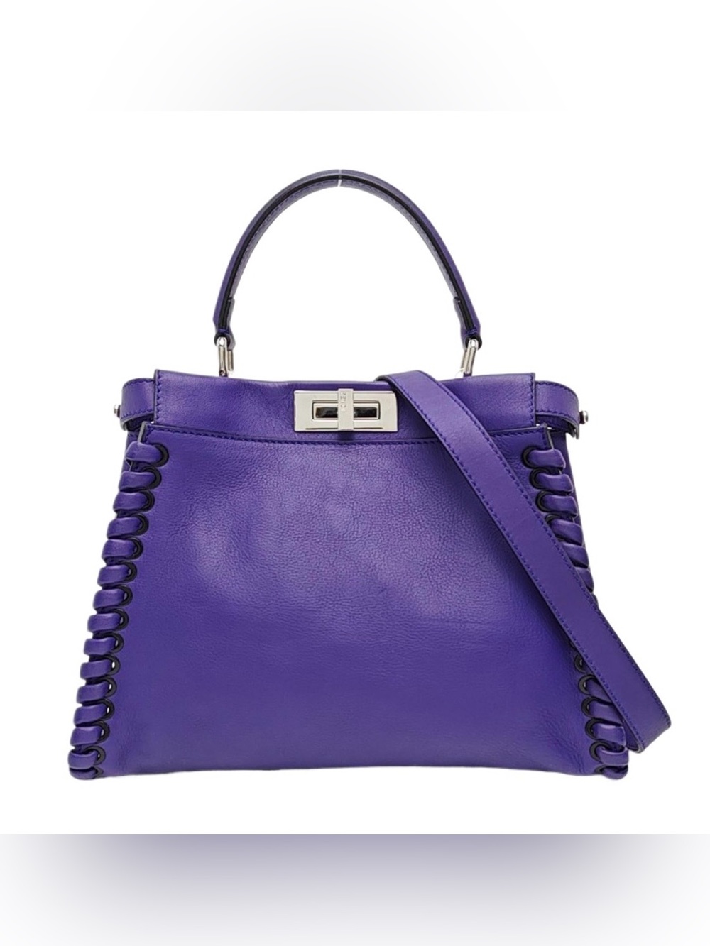 Fendi Peekaboo Purple Leather Top-Handle Satchel with Shoulder Strap